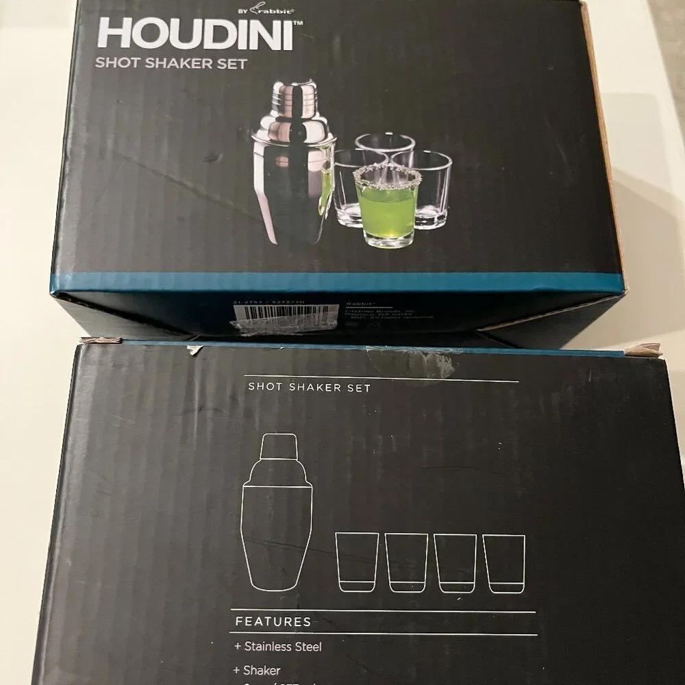 Bar Sets with Cocktail Shaker Shot Glasses Cards & Dice (SET OF TWO / new)